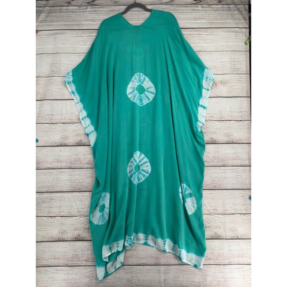 Boho Me Tie Dye Maxi Kimono Cover Up Womens 2x/3x Jade Green White NEW - Picture 2 of 11